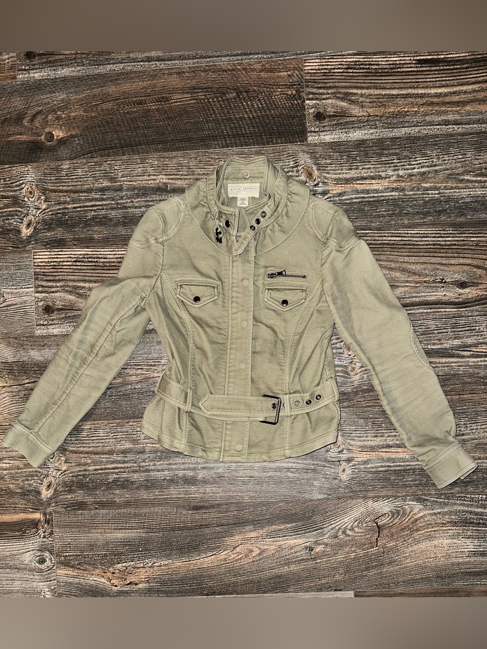 Banana Republic Olive Ruffle Military Utility Belted Jacket